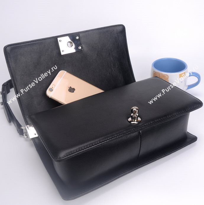 Chanel 67086 leather medium le boy handbag black bag 5656