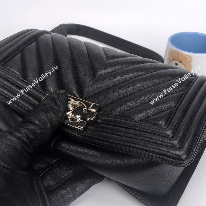 Chanel 67086 leather medium le boy handbag black bag 5656