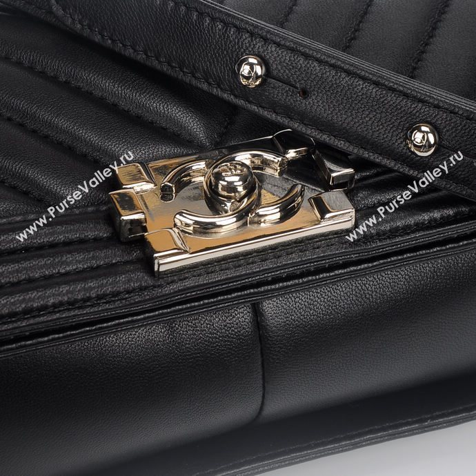 Chanel 67086 leather medium le boy handbag black bag 5656