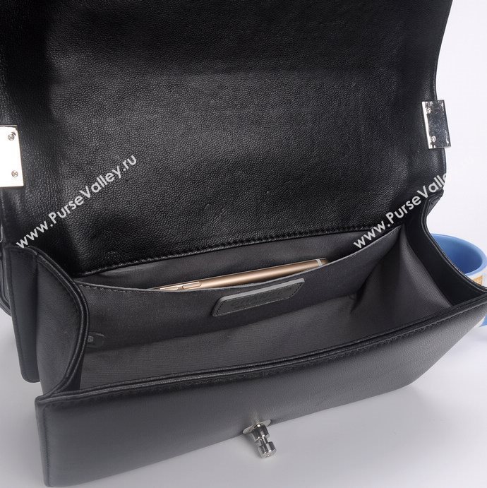 Chanel 67086 leather medium le boy handbag black bag 5656