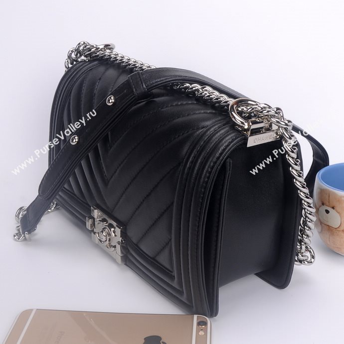 Chanel 67086 leather medium le boy handbag black bag 5656