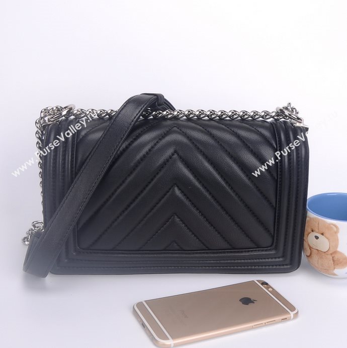 Chanel 67086 leather medium le boy handbag black bag 5656