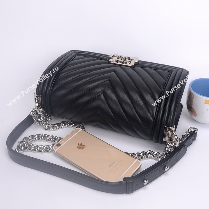 Chanel 67086 leather medium le boy handbag black bag 5656