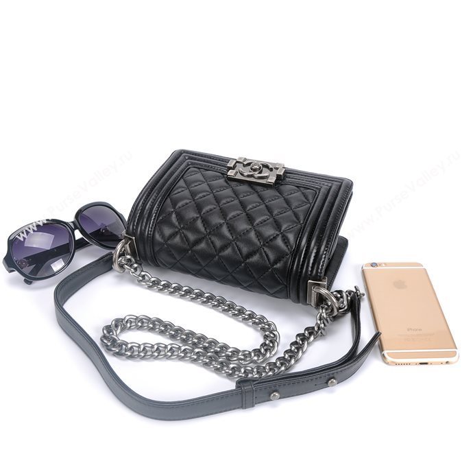 Chanel 67085 leather small le boy handbag black bag 5659