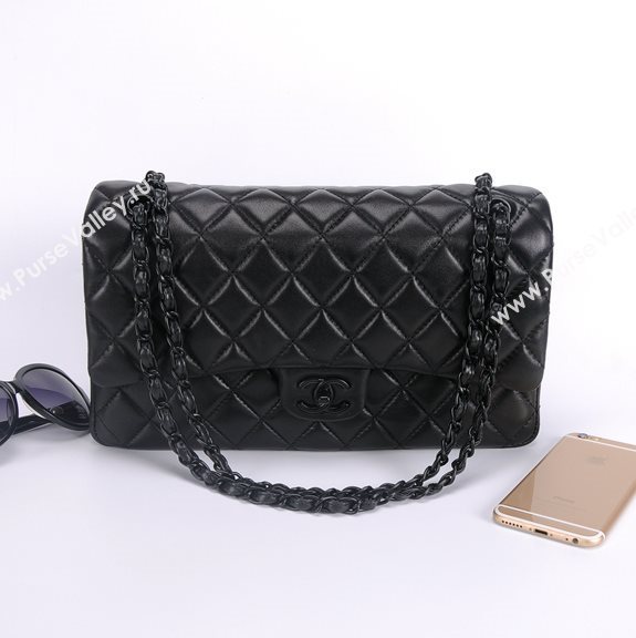 Chanel 1113 leather large classic flap handbag black bag 5660
