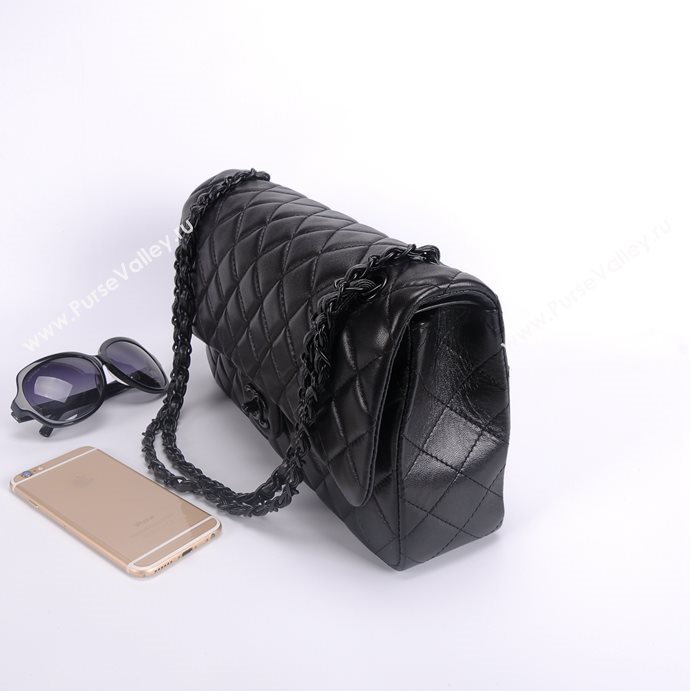 Chanel 1113 leather large classic flap handbag black bag 5660