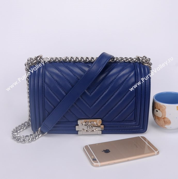 Chanel 67086 leather medium le boy handbag blue bag 5661