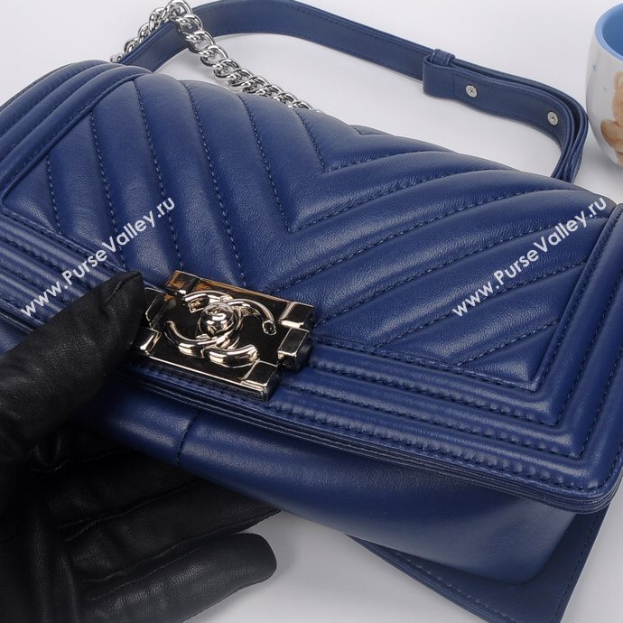 Chanel 67086 leather medium le boy handbag blue bag 5661