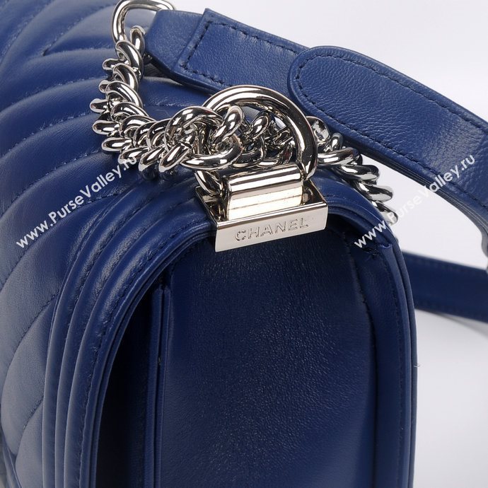 Chanel 67086 leather medium le boy handbag blue bag 5661