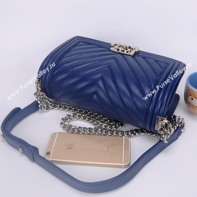 Chanel 67086 leather medium le boy handbag blue bag 5661