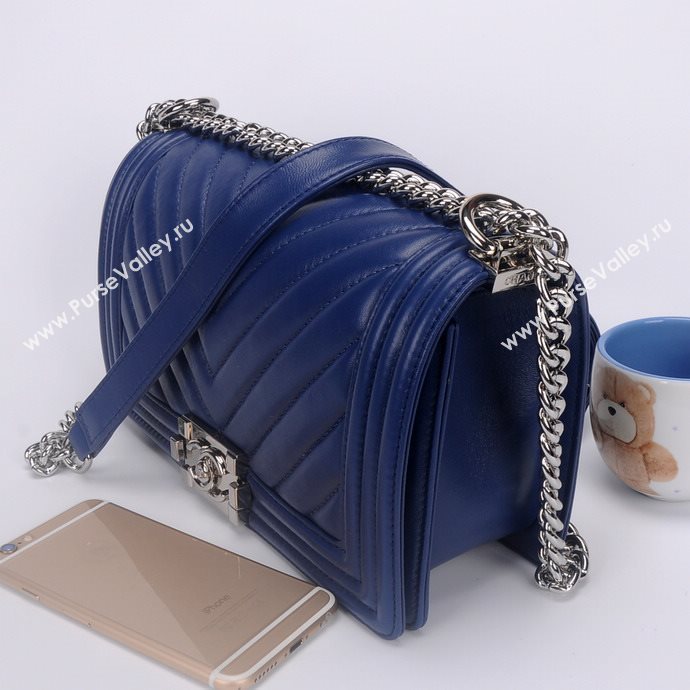 Chanel 67086 leather medium le boy handbag blue bag 5661