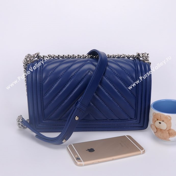 Chanel 67086 leather medium le boy handbag blue bag 5661