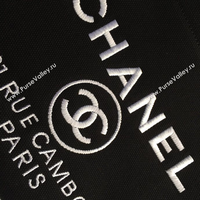 Chanel 68046 large canvas shopping tote handbag black bag 5662
