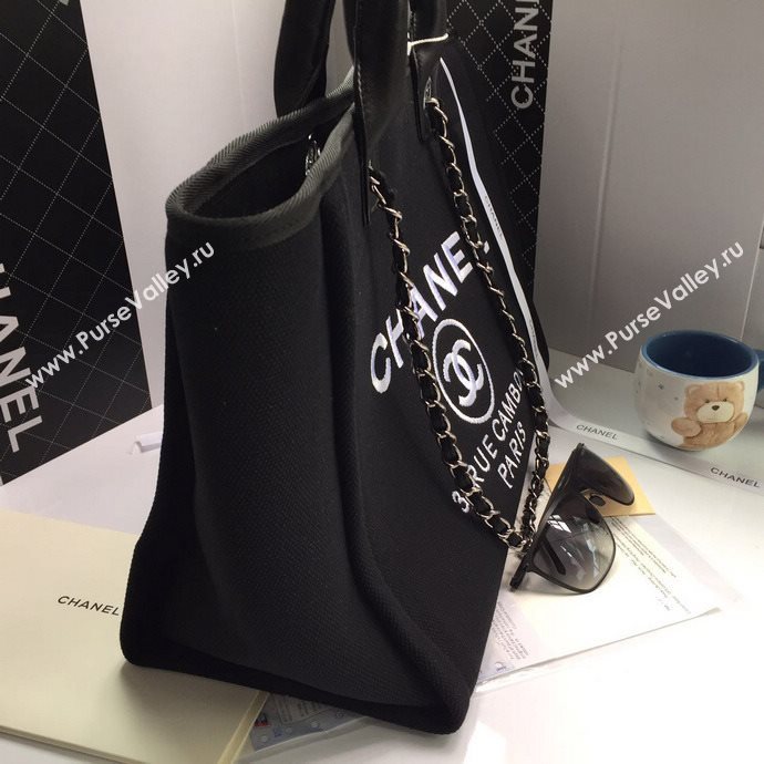 Chanel 68046 large canvas shopping tote handbag black bag 5662