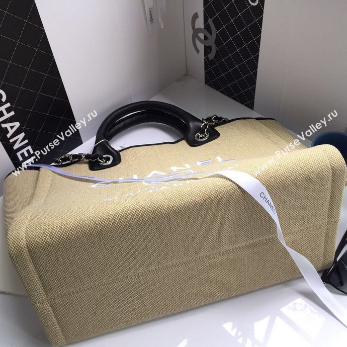 Chanel 68046 large canvas shopping tote handbag apricot bag 5663