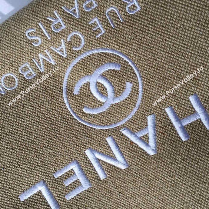 Chanel 68046 large canvas shopping tote handbag apricot bag 5663