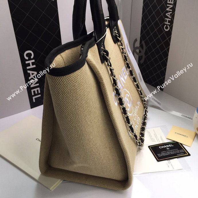 Chanel 68046 large canvas shopping tote handbag apricot bag 5663