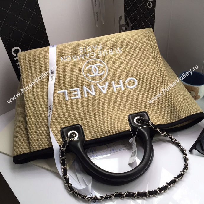 Chanel 68046 large canvas shopping tote handbag apricot bag 5663