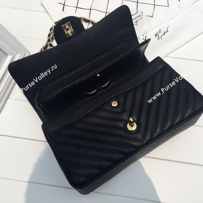 Chanel 1112 caviar leather classic flap handbag black bag 5666