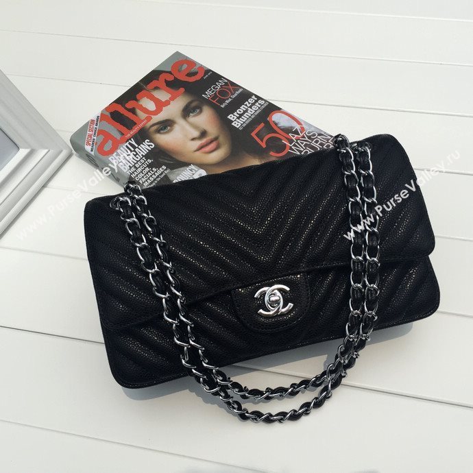 Chanel 1112 caviar leather classic flap handbag black bag 5667