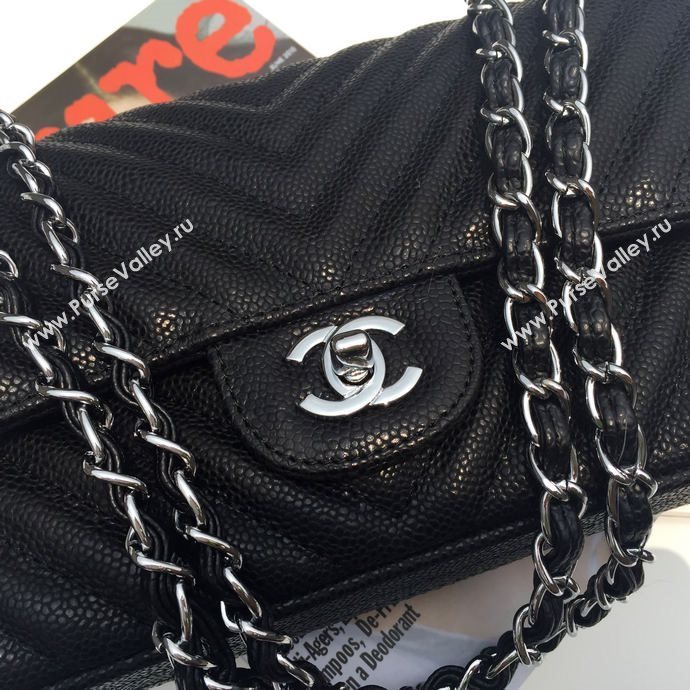 Chanel 1112 caviar leather classic flap handbag black bag 5667