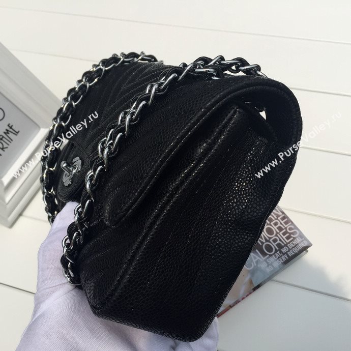 Chanel 1112 caviar leather classic flap handbag black bag 5667