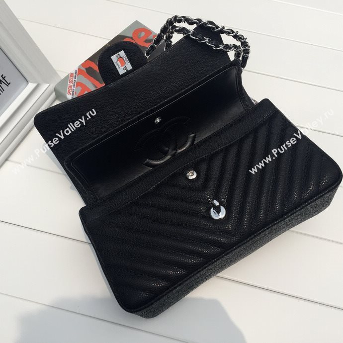 Chanel 1112 caviar leather classic flap handbag black bag 5667