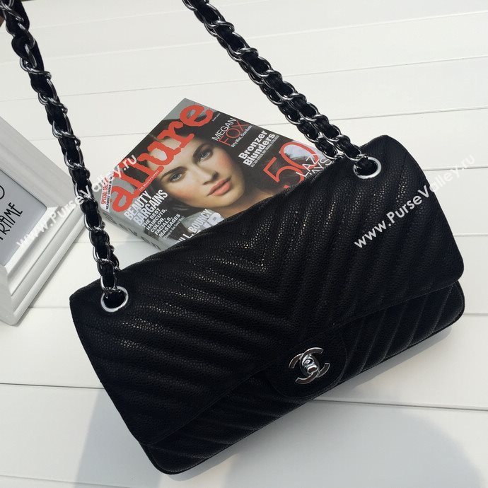 Chanel 1112 caviar leather classic flap handbag black bag 5667