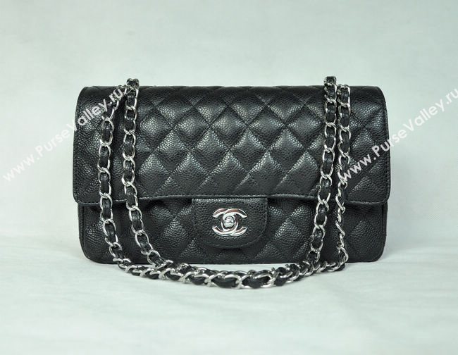 Chanel 1112 caviar leather classic flap handbag black bag 5687