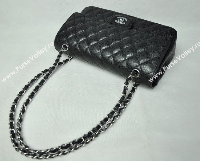 Chanel 1112 caviar leather classic flap handbag black bag 5687