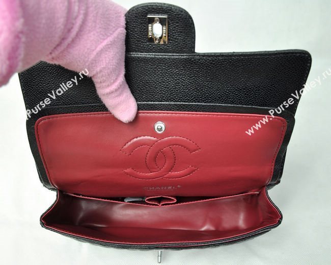 Chanel 1112 caviar leather classic flap handbag black bag 5687