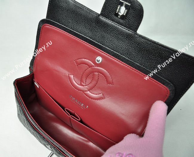 Chanel 1112 caviar leather classic flap handbag black bag 5687