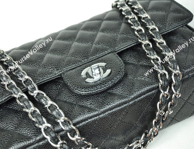 Chanel 1112 caviar leather classic flap handbag black bag 5687