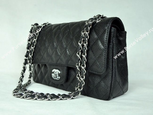 Chanel 1112 caviar leather classic flap handbag black bag 5687
