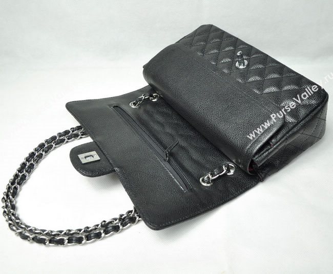 Chanel 1112 caviar leather classic flap handbag black bag 5687