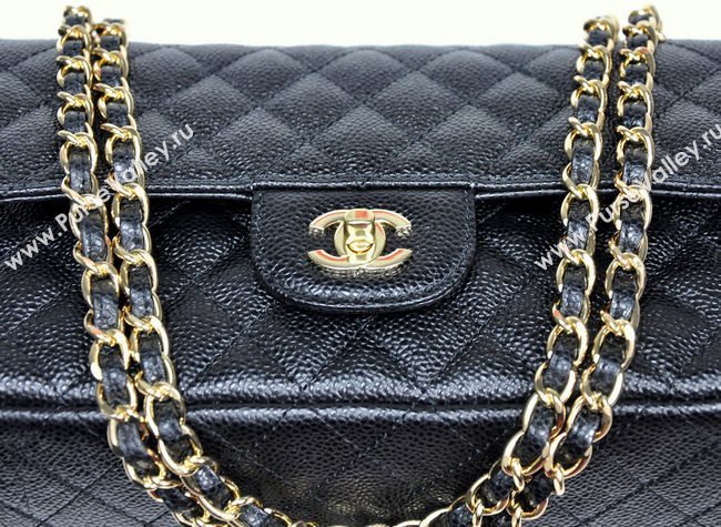 Chanel 1112 caviar leather classic flap handbag black bag 5688