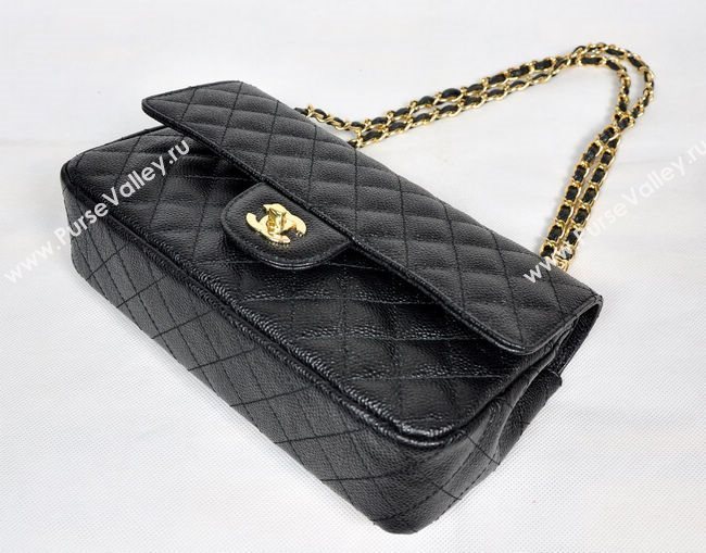 Chanel 1112 caviar leather classic flap handbag black bag 5688