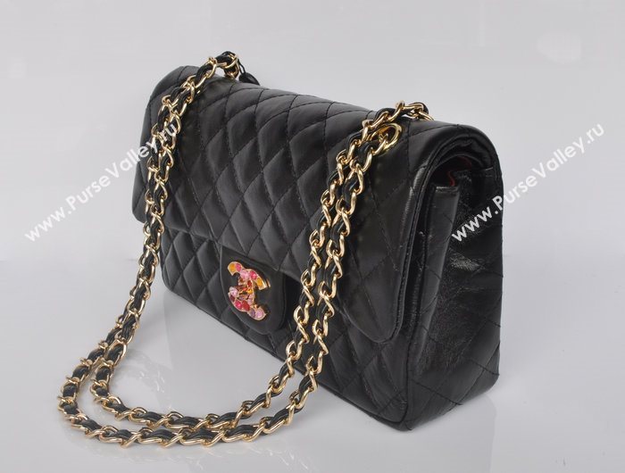 Chanel 1112 leather classic flap handbag black bag 5689