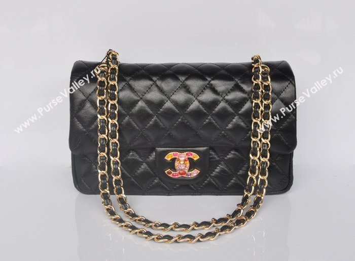 Chanel 1112 leather classic flap handbag black bag 5689