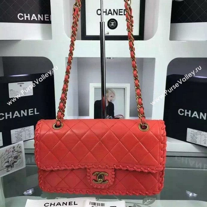 Chanel A92801 calfskin medium classic flap handbag red bag 5694