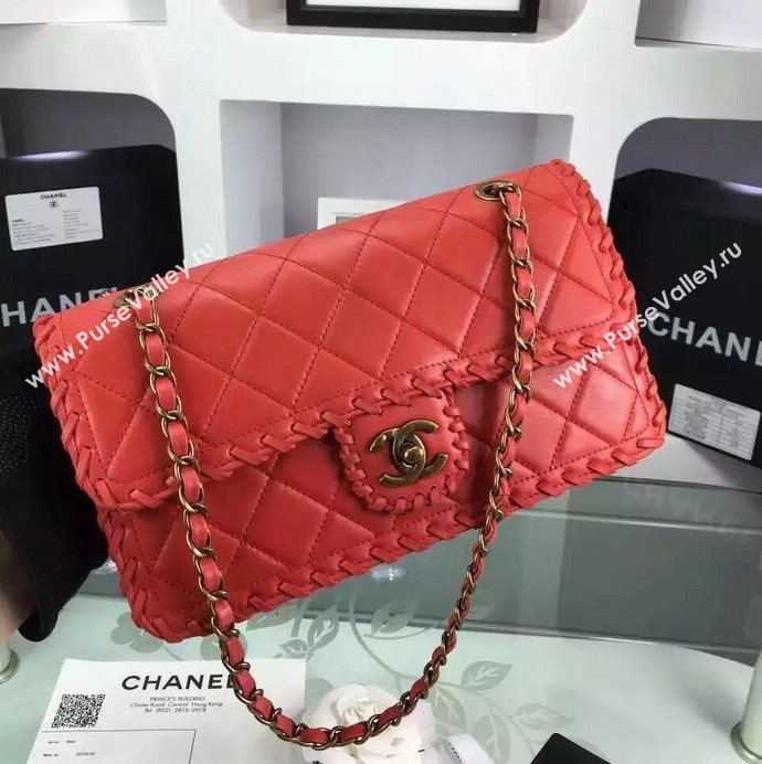 Chanel A92801 calfskin medium classic flap handbag red bag 5694