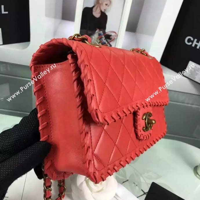 Chanel A92801 calfskin medium classic flap handbag red bag 5694