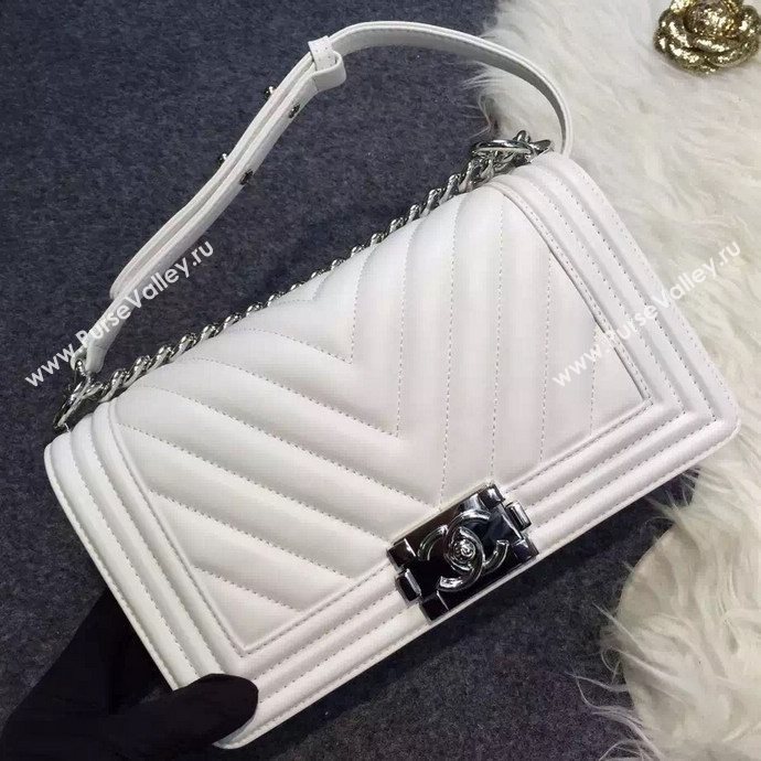 Chanel A92058 lambskin medium le boy handbag white bag 5696