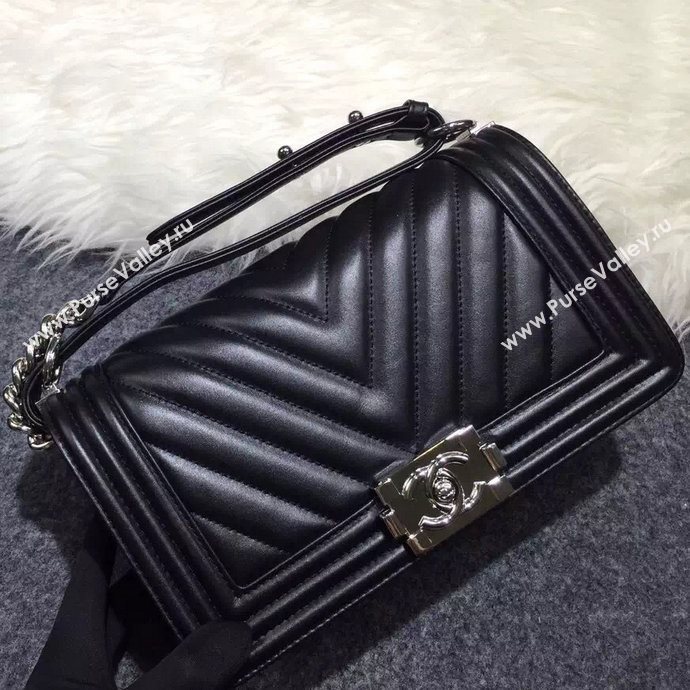 Chanel A92058 lambskin medium le boy handbag black bag 5697