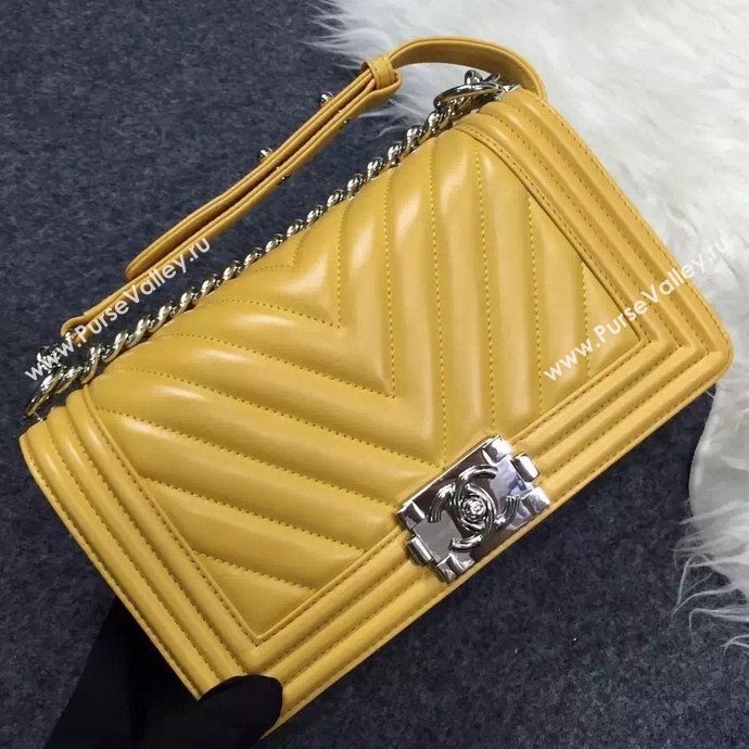 Chanel A92058 lambskin medium le boy handbag yellow bag 5699