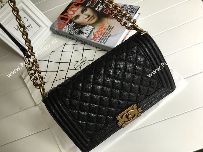 Chanel 67086 caviar leather medium le boy handbag black bag 5613