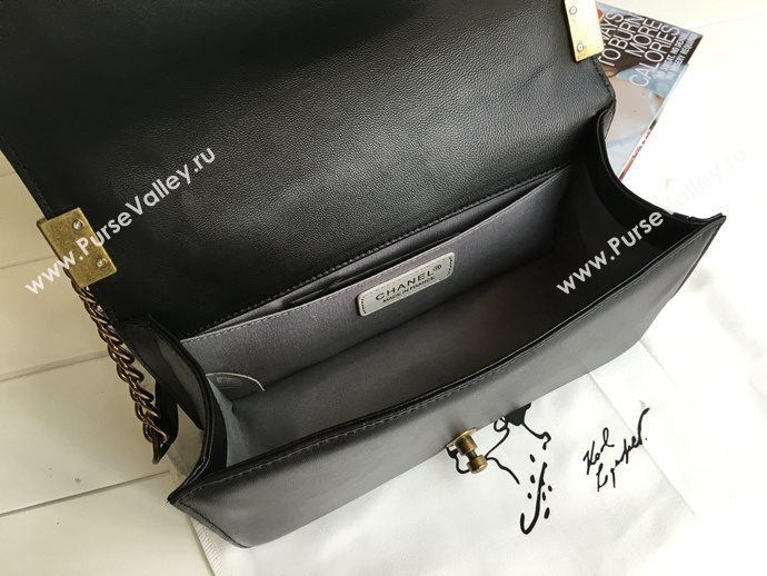 Chanel 67086 leather medium le boy handbag black bag 5614