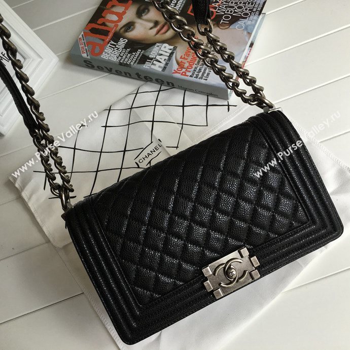 Chanel 67086 caviar leather medium le boy handbag black bag 5615