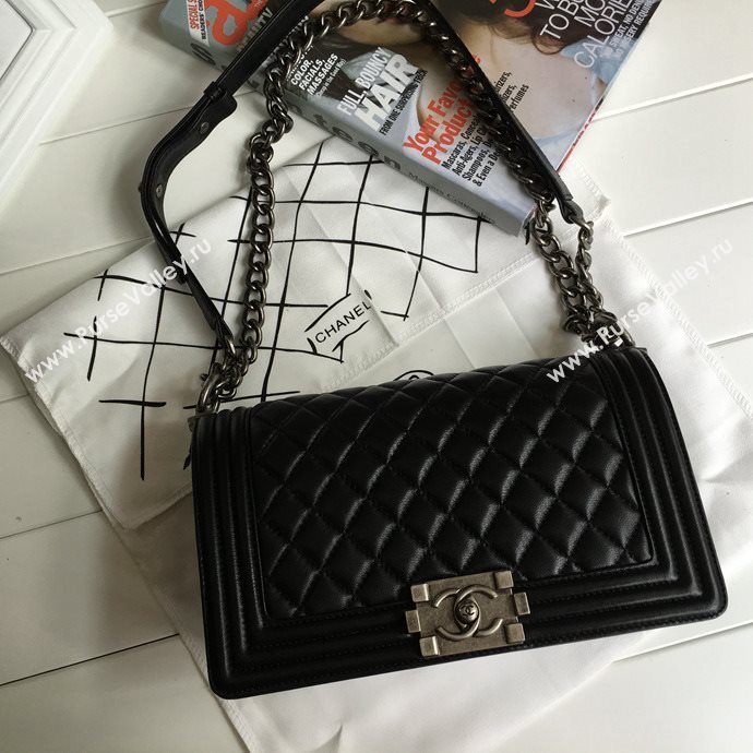 Chanel 67086 leather medium le boy handbag black bag 5616
