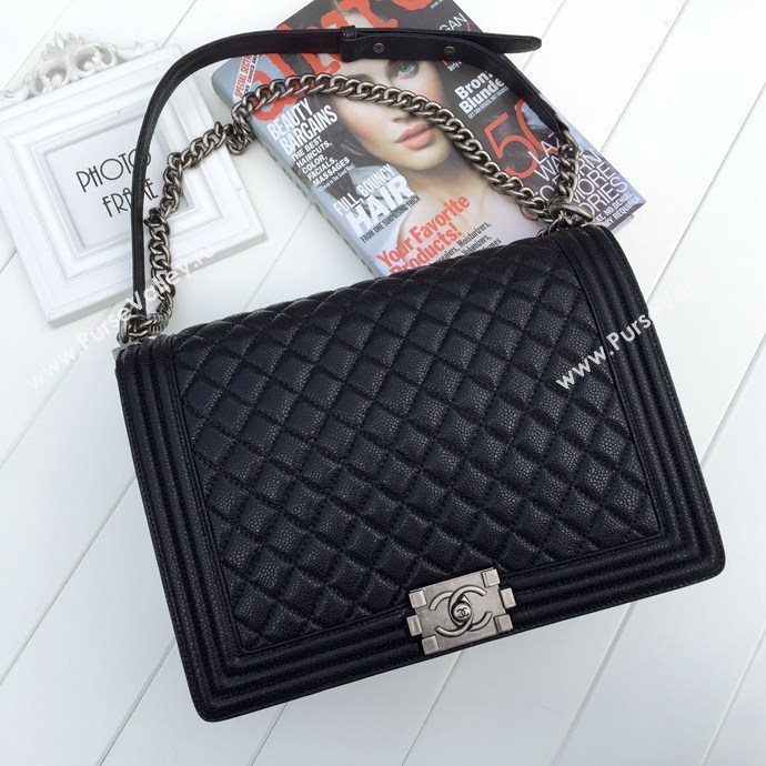 Chanel 67087 caviar leather large le boy handbag black bag 5625
